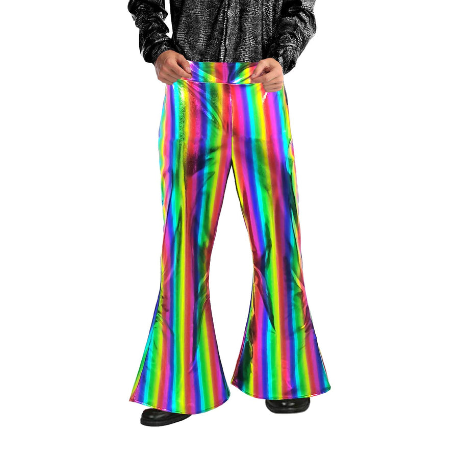 Adult Metallic Disco Flare Pants (Rainbow)