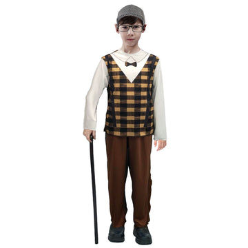 Children Grandpa Costume (Brown Checkered Vest)