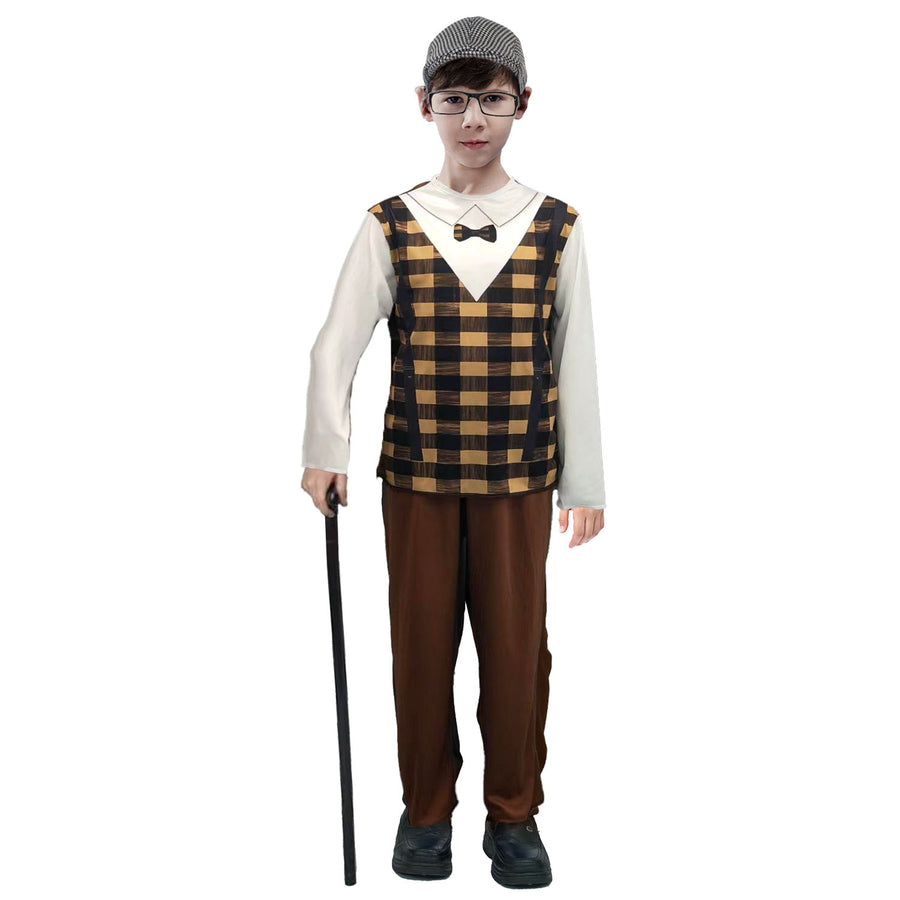 Children Grandpa Costume (Brown Checkered Vest)
