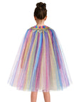 Pastel rainbow-colored cape with sparkles on a white background