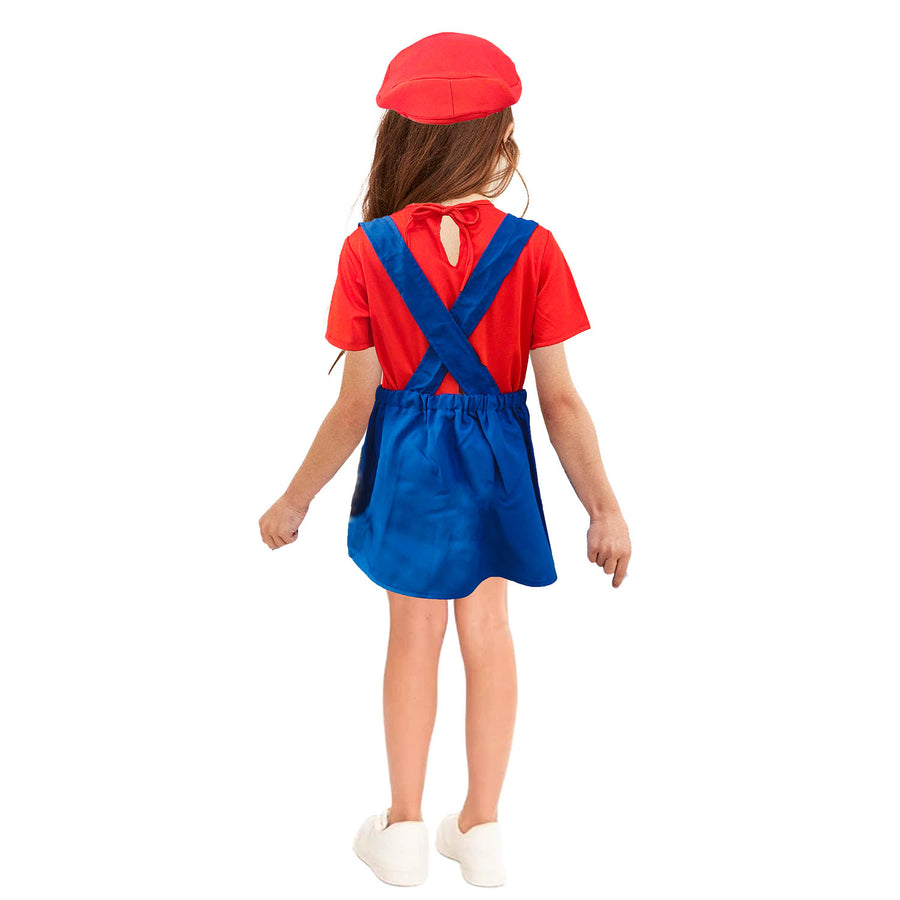 Children's Red Mario Plumber Girl Costume