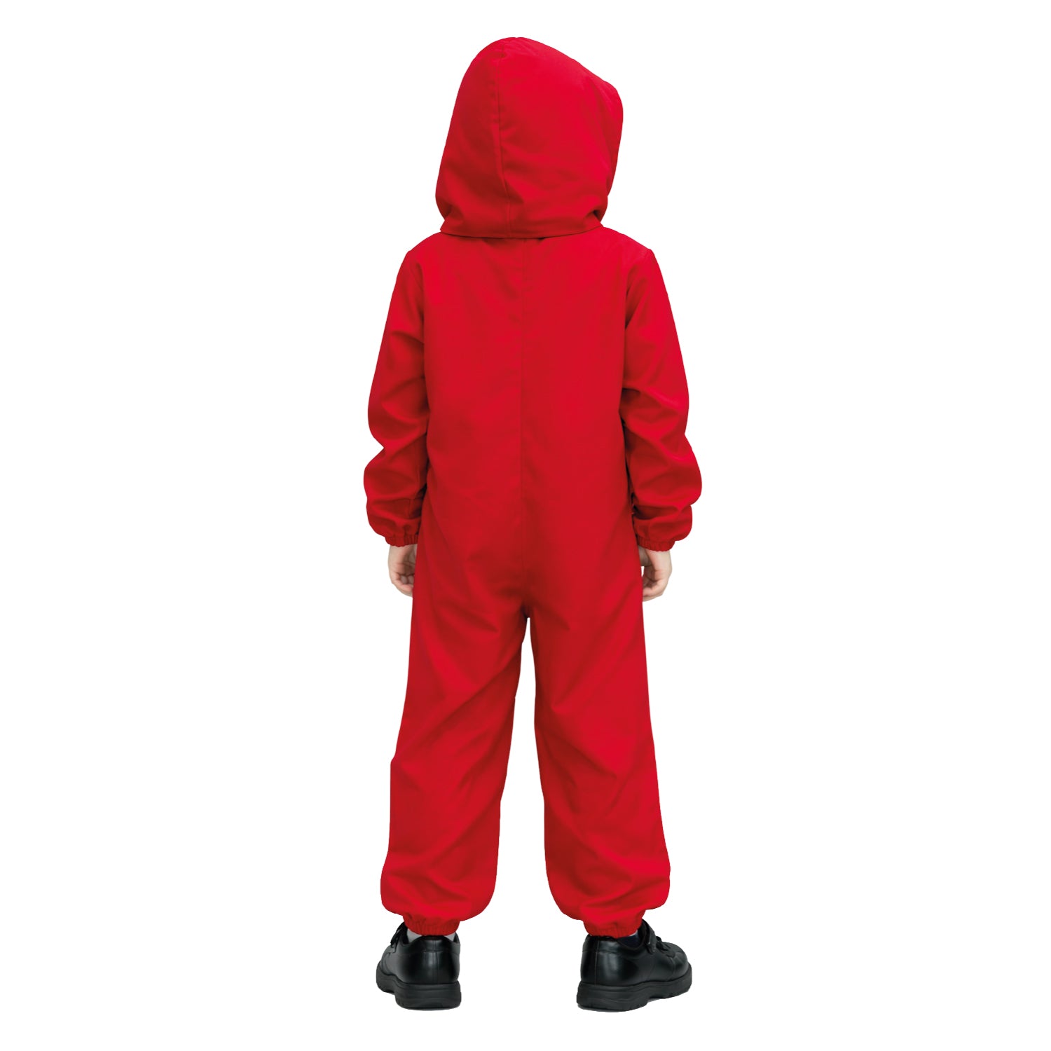 Red onesie with a hood on a white background