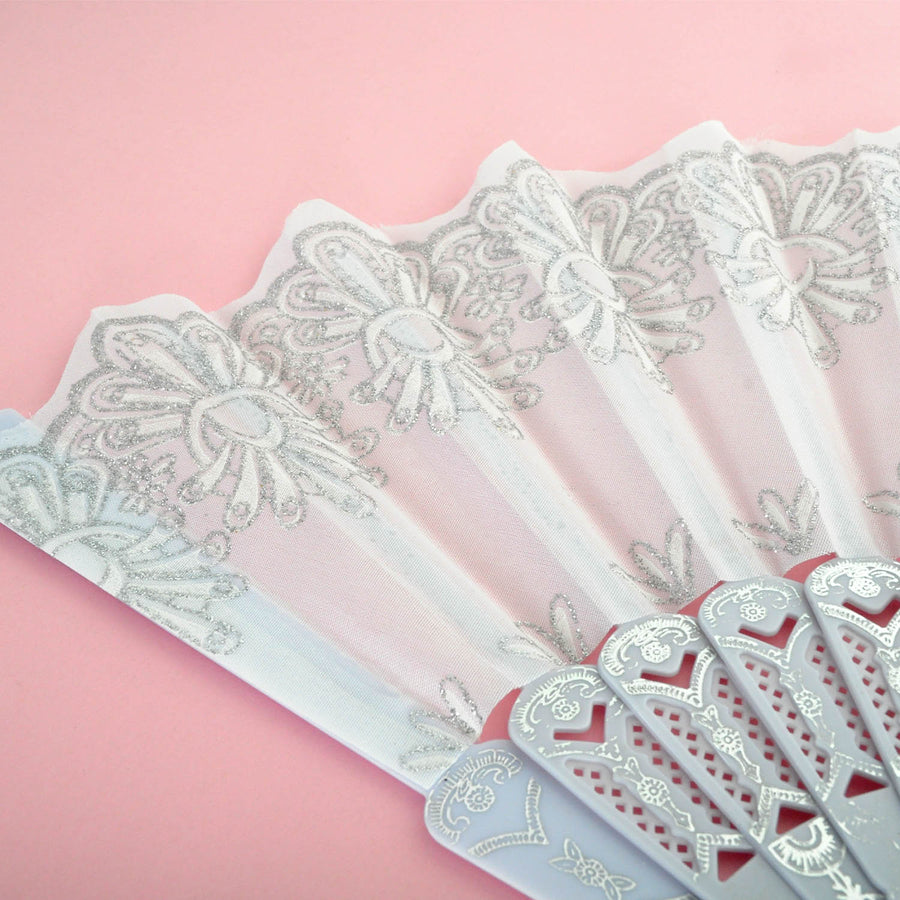 Silver Glitter Embroidery Fan