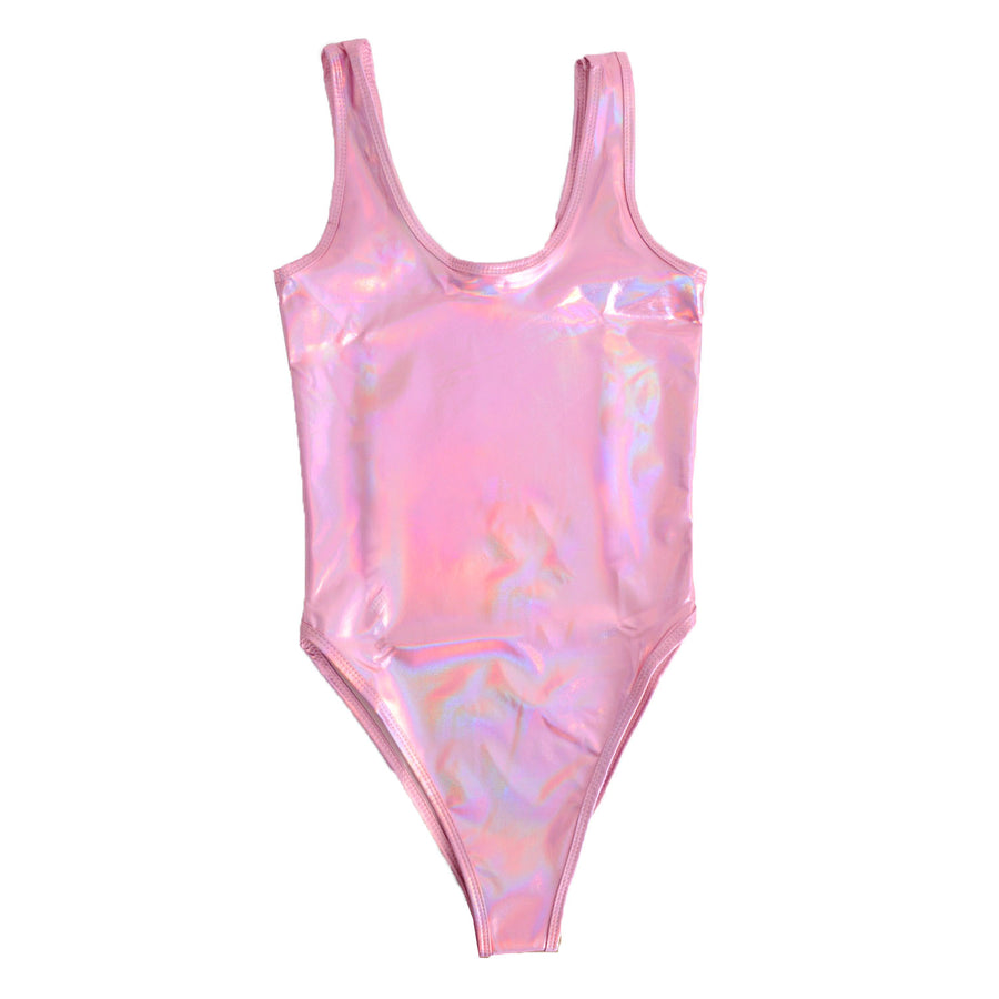 Pink Iridescent High Cut Leotard (Holographic)