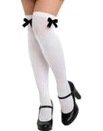 Over Knee Stocking with Bow (White with Black Bow)