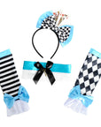 Set of Alice in Wonderland-themed headband, armbands, and collar on a white background