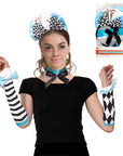 Person wearing a Wonderland costume with headband, arm sleeves, and choker, with a product packaging in the background.