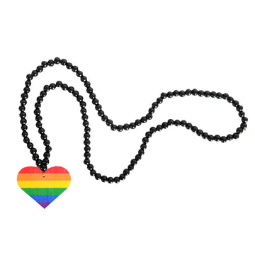 Rainbow Love Heart Beaded Necklace (Black)