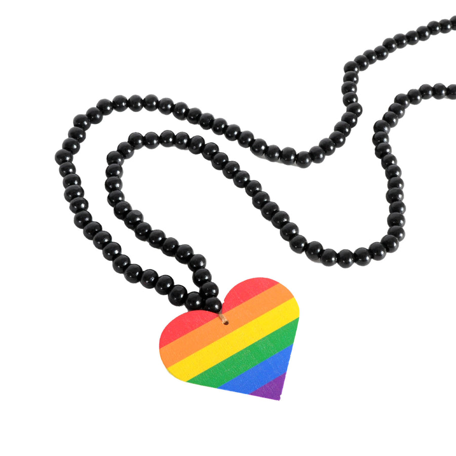 Rainbow Love Heart Beaded Necklace (Black)