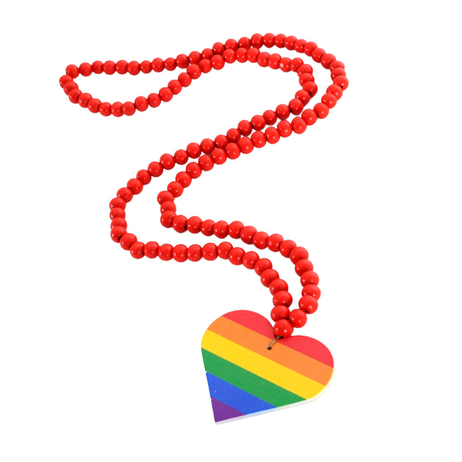 Rainbow Love Heart Beaded Necklace (Red)