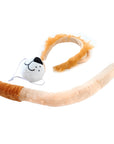 A novelty plush toy set consisting of a long curved beige and brown faux-fur body, a separate white plush head with a black face, and a tan fuzzy headband, photographed on a plain white background.