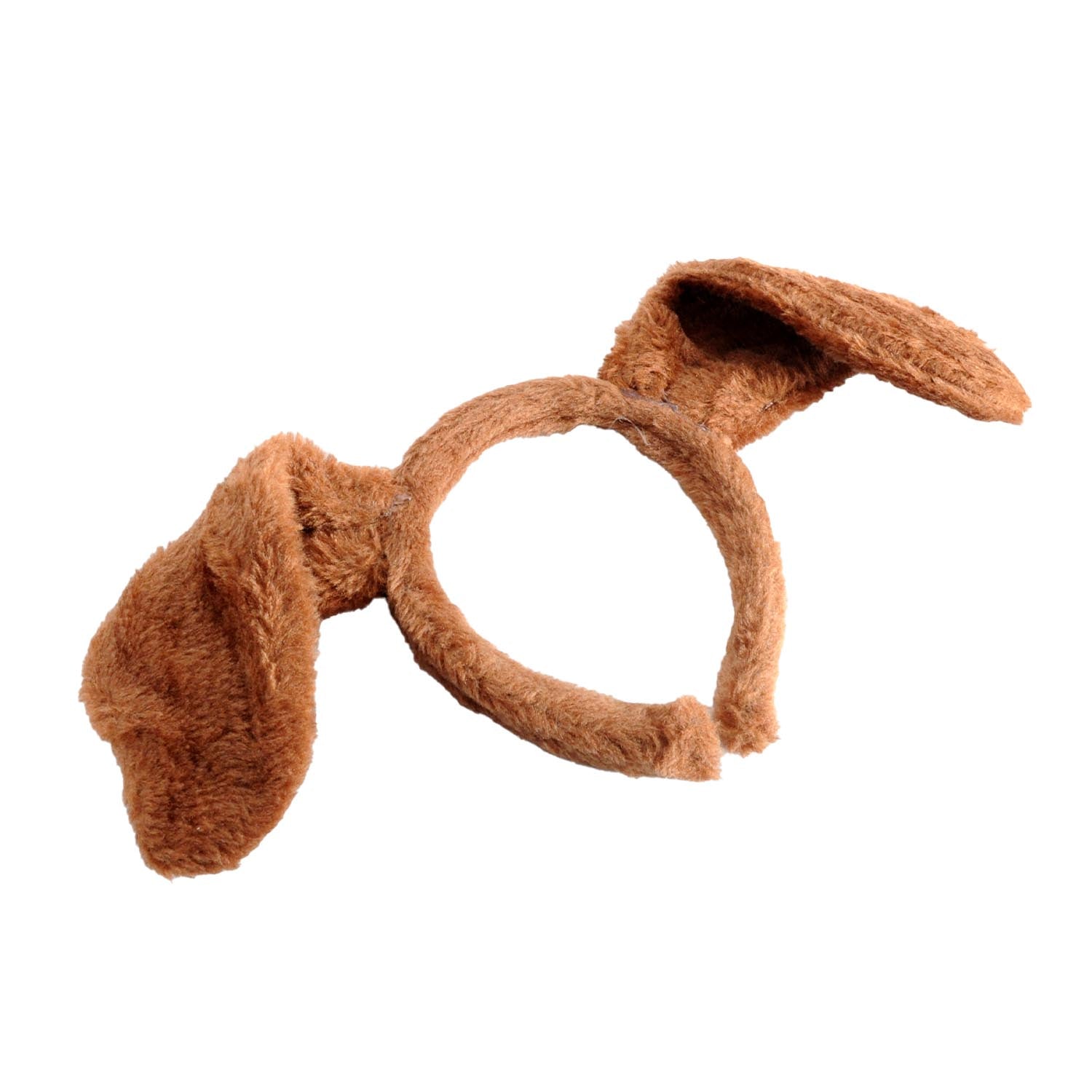 Brown fuzzy headband with bunny ears on a white background