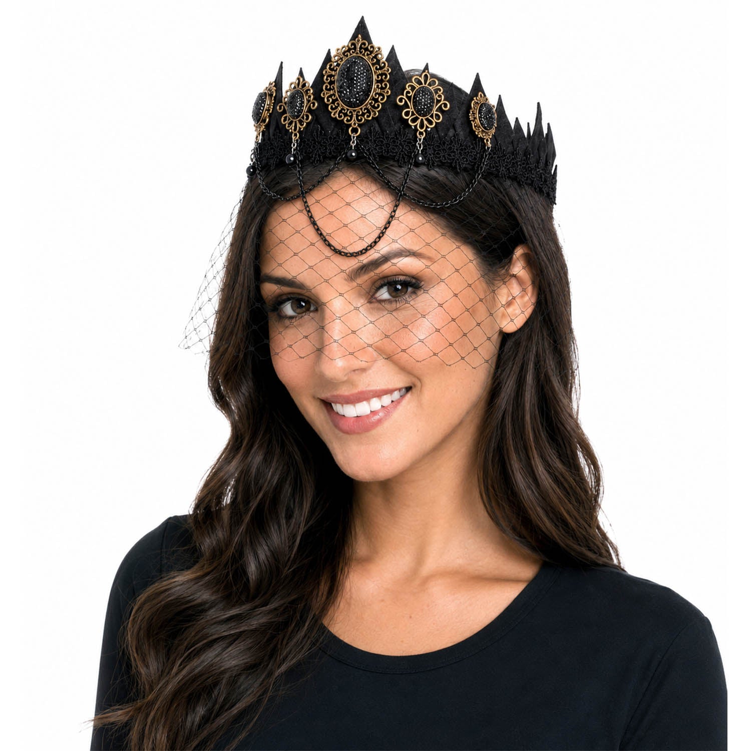 Dark Crown Headband with Net Veil