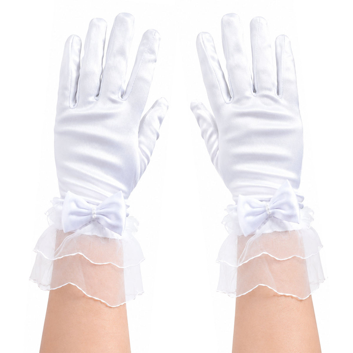 White Satin Bow Gloves (Short)