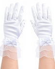 White Satin Bow Gloves (Short)