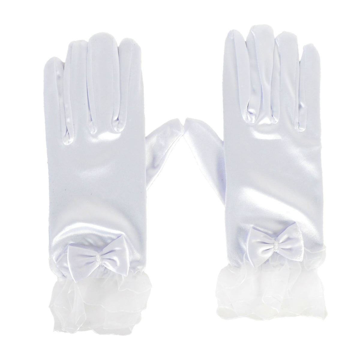 White Satin Bow Gloves (Short)