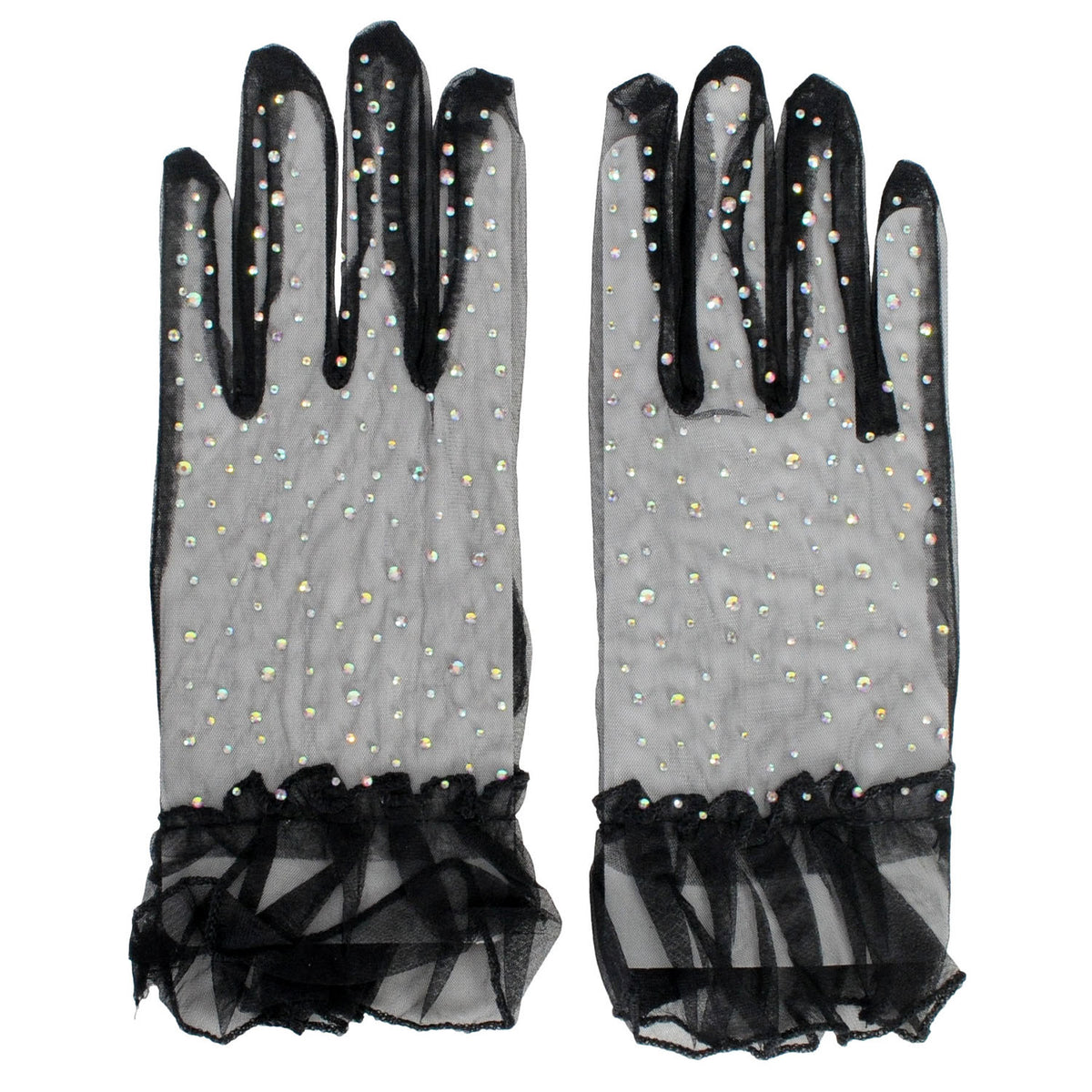 Black Mesh Diamanté Gloves