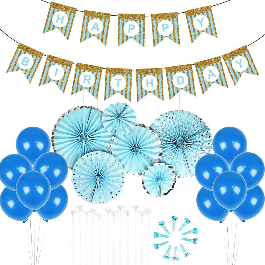 Light Blue Birthday Decoration Kit (Stripes)
