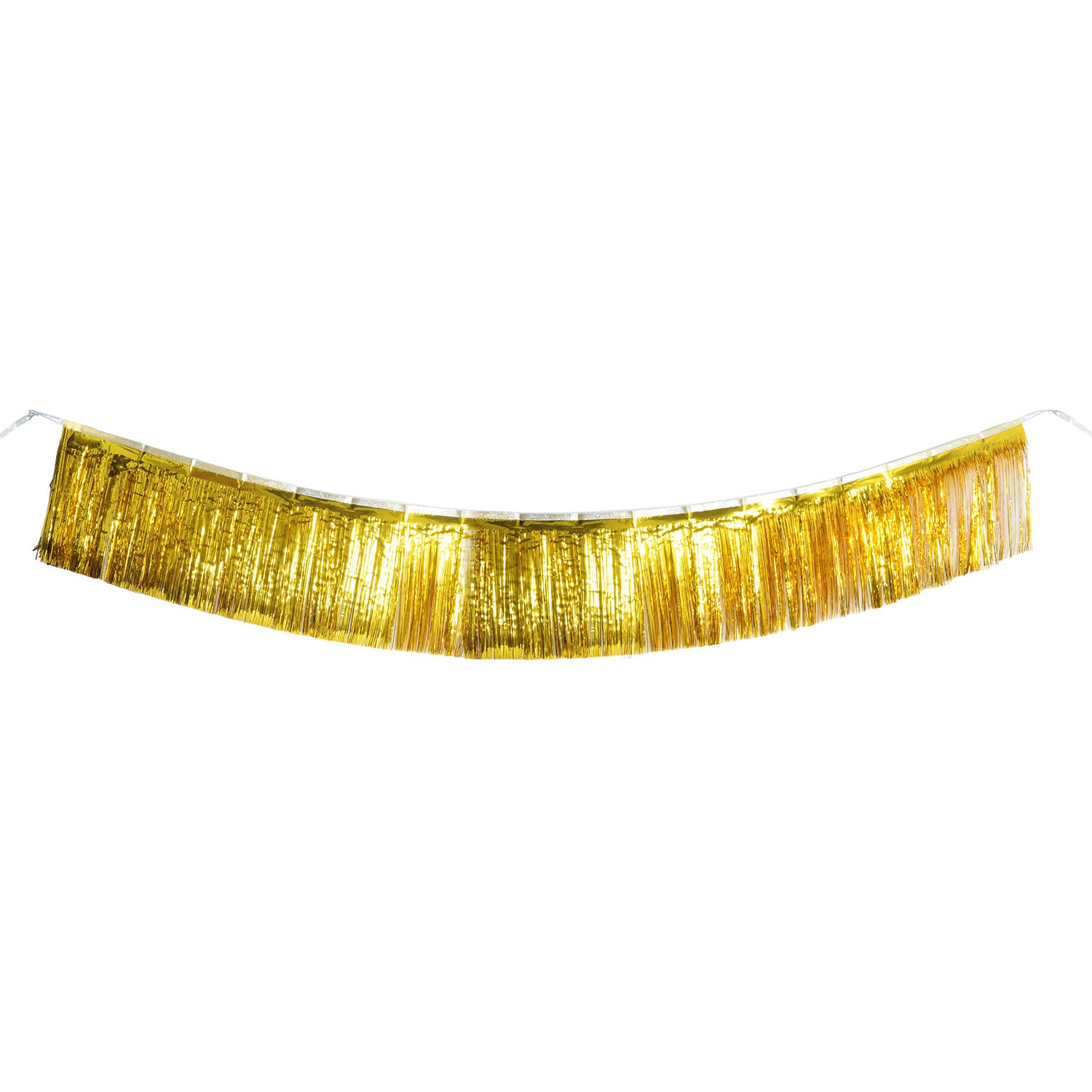 Gold fringe trim on a white background