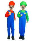 Children's Green Luigi & Red Mario Plumber Boy Costume Set