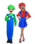 Children's Green Luigi Boy & Red Mario Girl Costume Set
