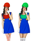 Adult Green Luigi & Red Mario Lady Costume Set