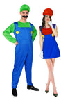 Adult Green Luigi & Red Mario Couple Costume Set