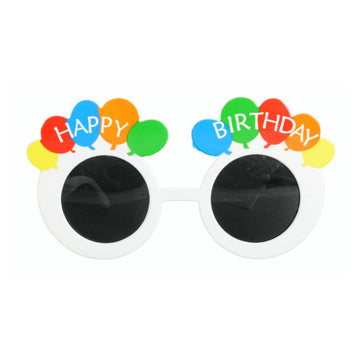 Happy Birthday Party Glasses (White Mod Frame with Rainbow Balloons)