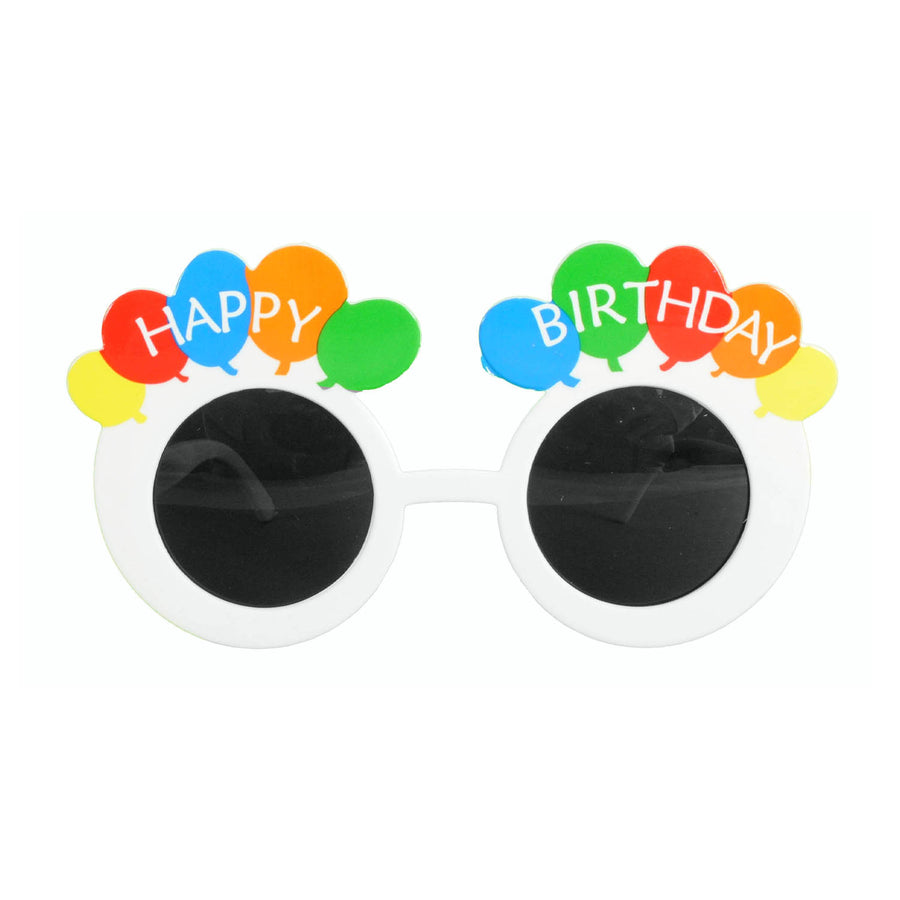 Happy Birthday Party Glasses (White Mod Frame with Rainbow Balloons)
