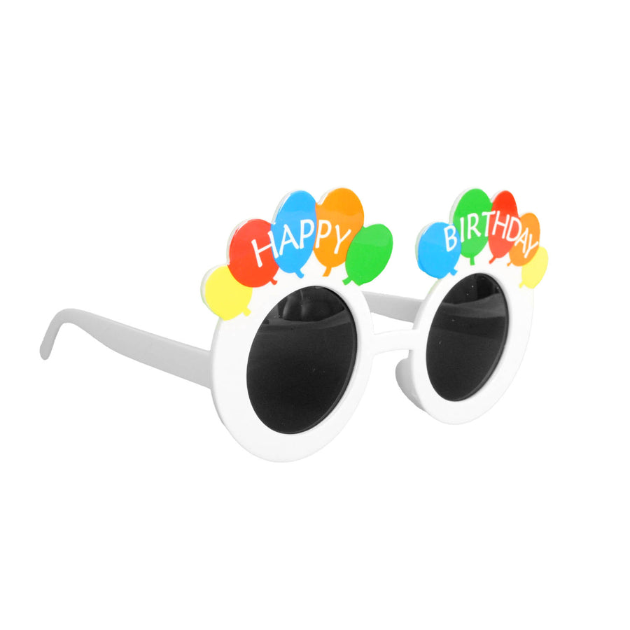 Happy Birthday Party Glasses (White Mod Frame with Rainbow Balloons)