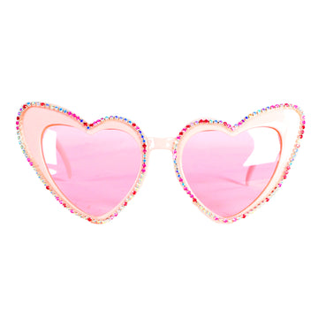 Pink Hearts With Diamanté Lining Party Glasses