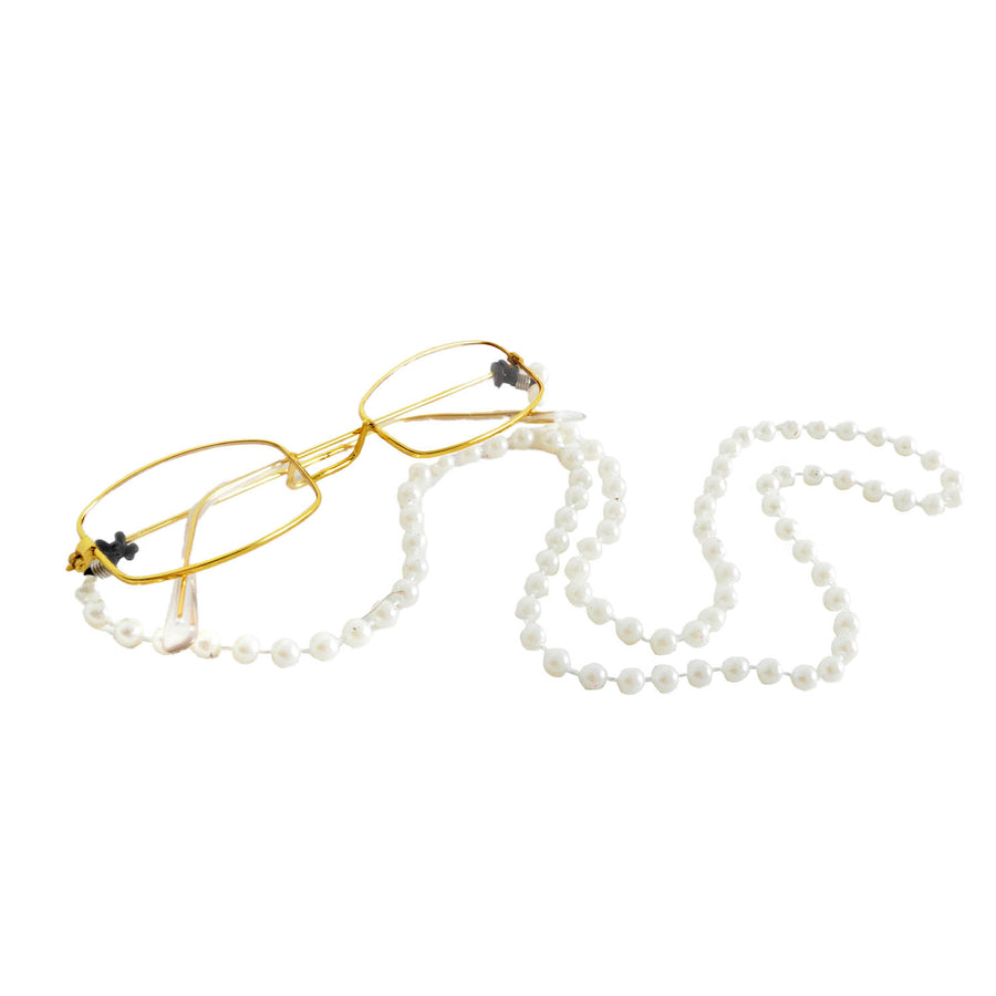 Gold Rim Grandma Glasses with Pearl Chain