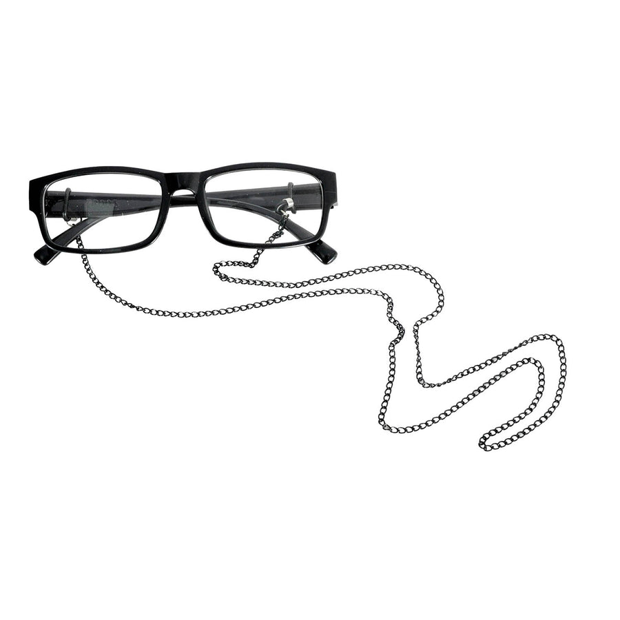 Black Rim Grandma Glasses with Chain