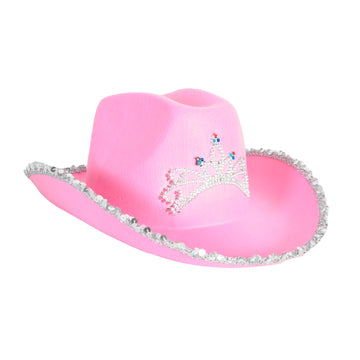 Pink Sequin Rim Cowboy Hat with Princess Tiara