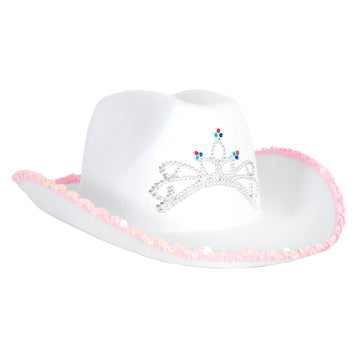 White Sequin Rim Cowboy Hat with Princess Tiara