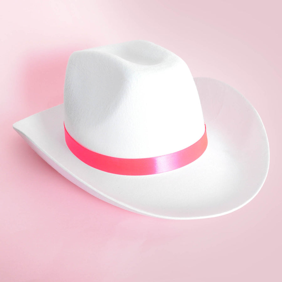 White Cowboy Hat with Pink Band