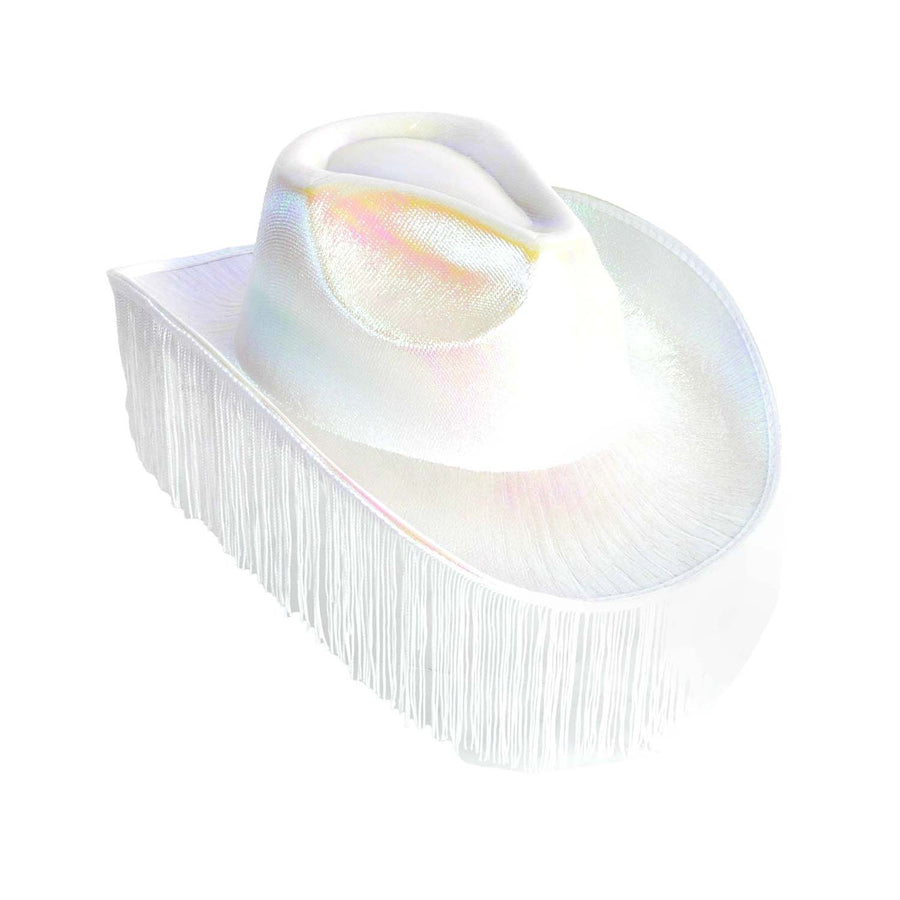 White Metallic Cowboy Hat with Fringe