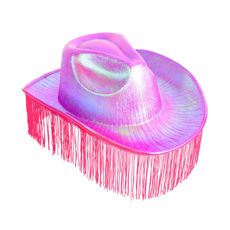 Hot Pink Metallic Cowboy Hat with Fringe