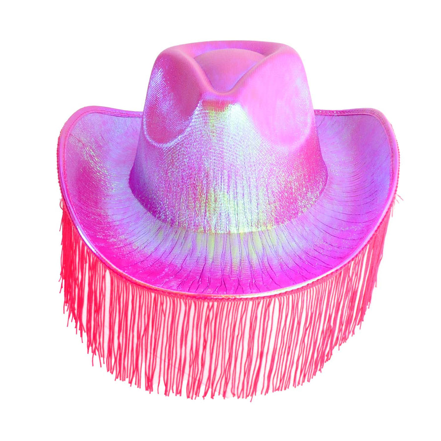 Hot Pink Metallic Cowboy Hat with Fringe
