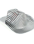 A silver cowboy hat with a metallic grid pattern overlay, shown from a three-quarters angle on a plain white background.