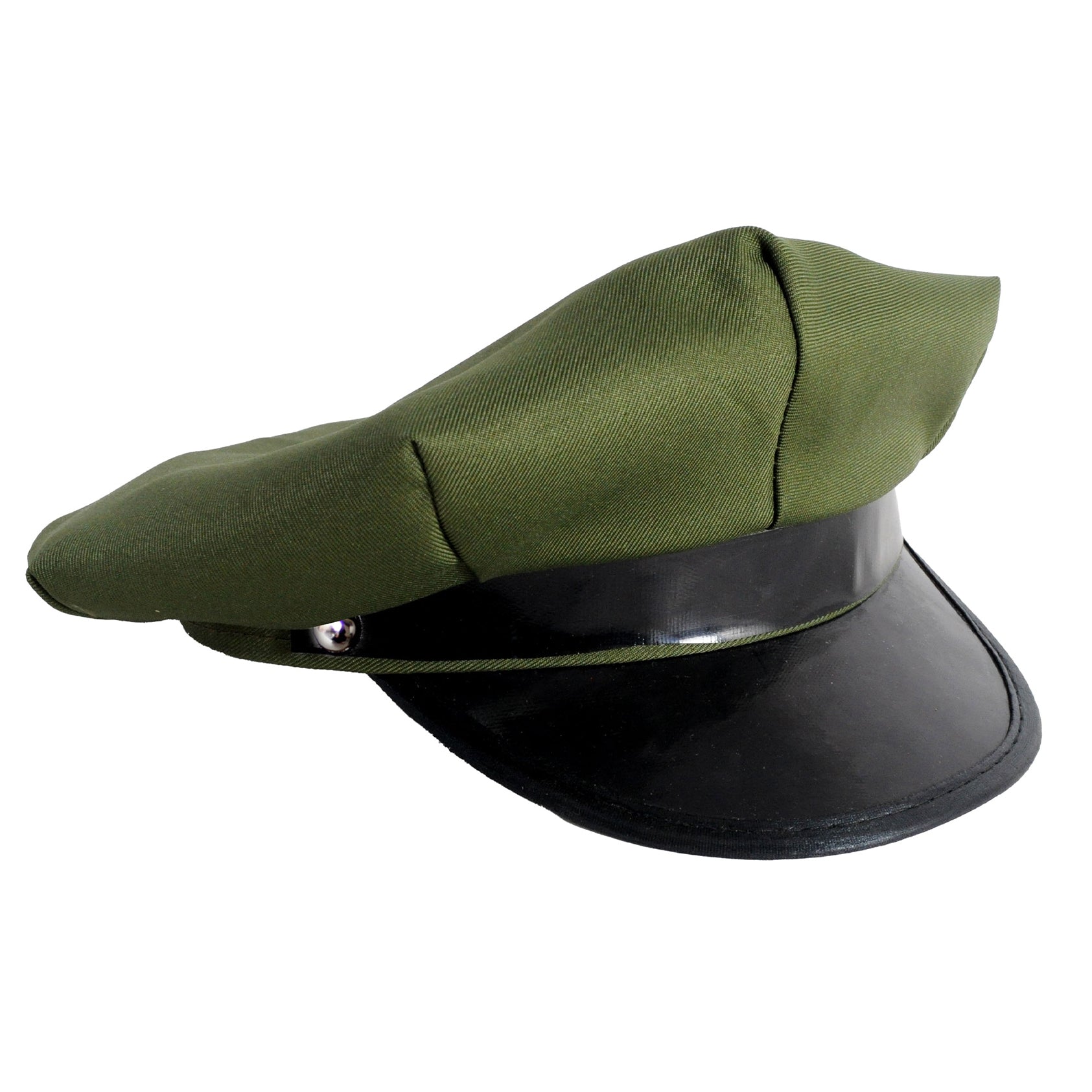 Green and black hat on a white background