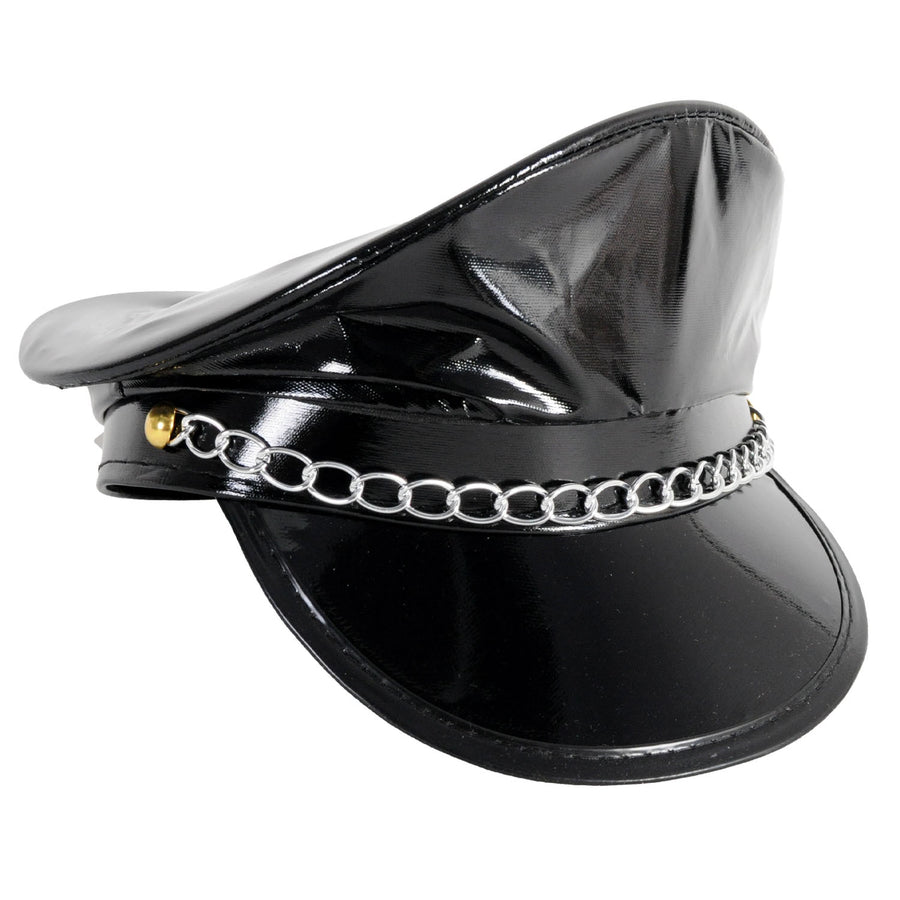 Faux Leather Black Cap with Chain
