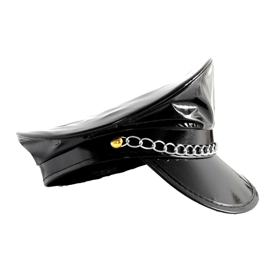 Faux Leather Black Cap with Chain