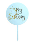 Deluxe Happy Birthday Perspex Cake Topper (Blue and Gold)