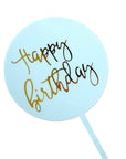 Deluxe Happy Birthday Perspex Cake Topper (Blue and Gold)