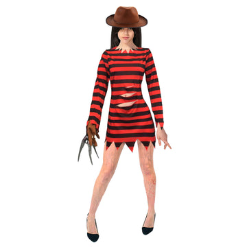 Adult Red Black Stripe Killer Lady Costume