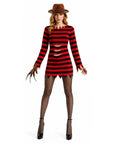 Adult Red Black Stripe Killer Lady Costume