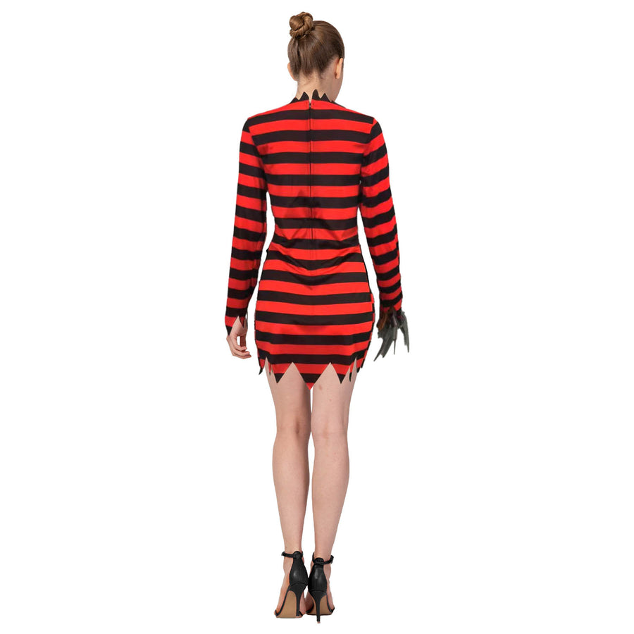 Adult Red Black Stripe Killer Lady Costume