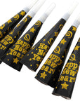 Happy New year Party Horns (Black with Gold Glitter) 6pk