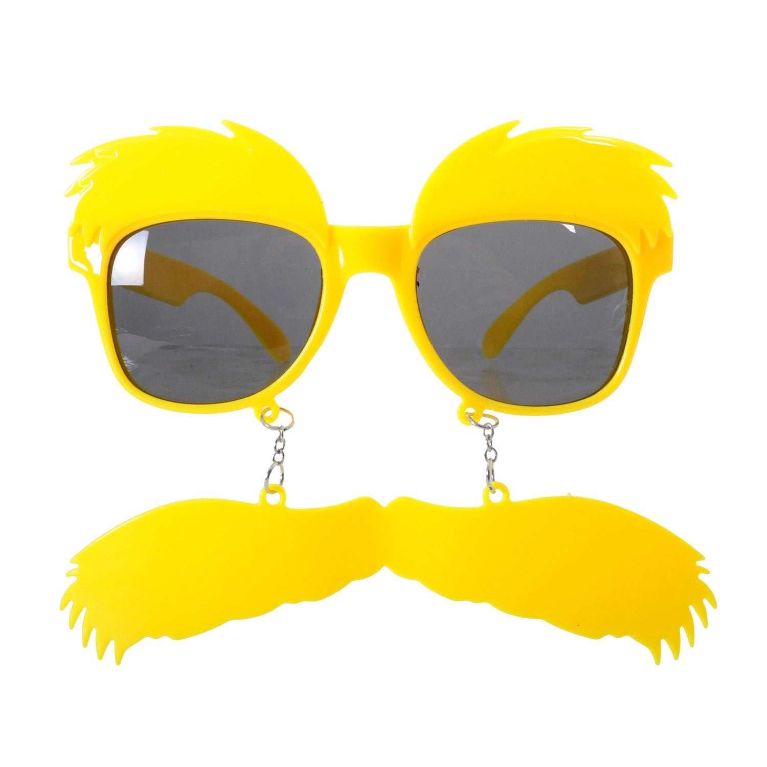 Yellow sunglasses with a mustache on a white background
